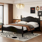 Retro Pine Platform Bed with Headboard and Footboard