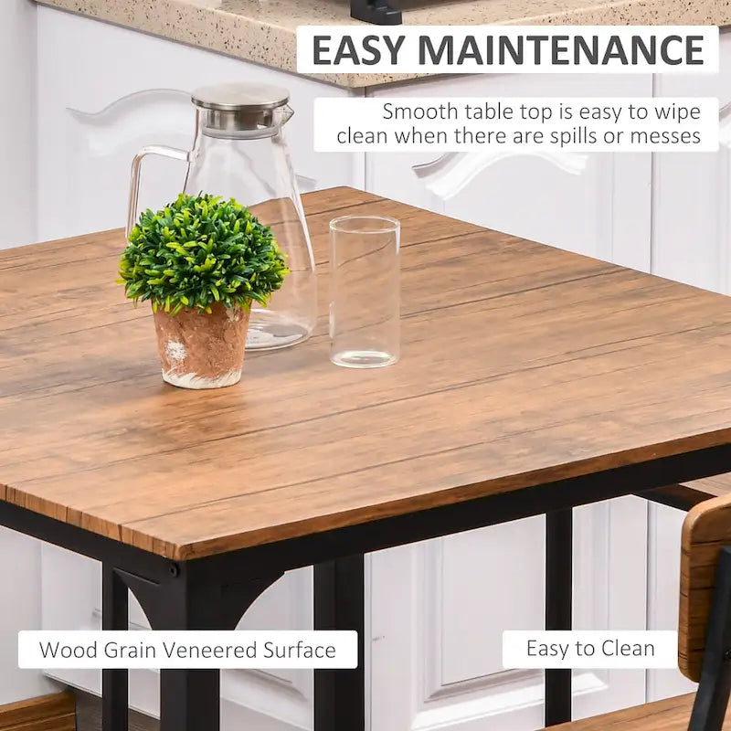 Modern Style 5-Piece Dining Set with Square Counter Height Bar Table and 4 Footrest Open Back Dining Chairs