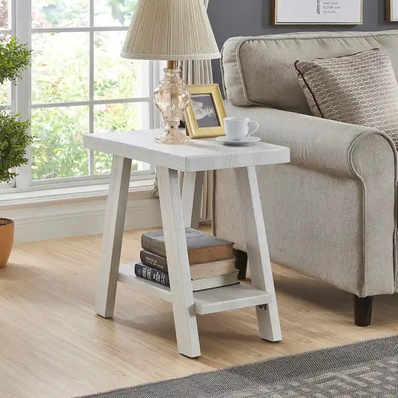 23.5 Modern Rectangular Side Table with Storage Shelf and Wide-angled Legs