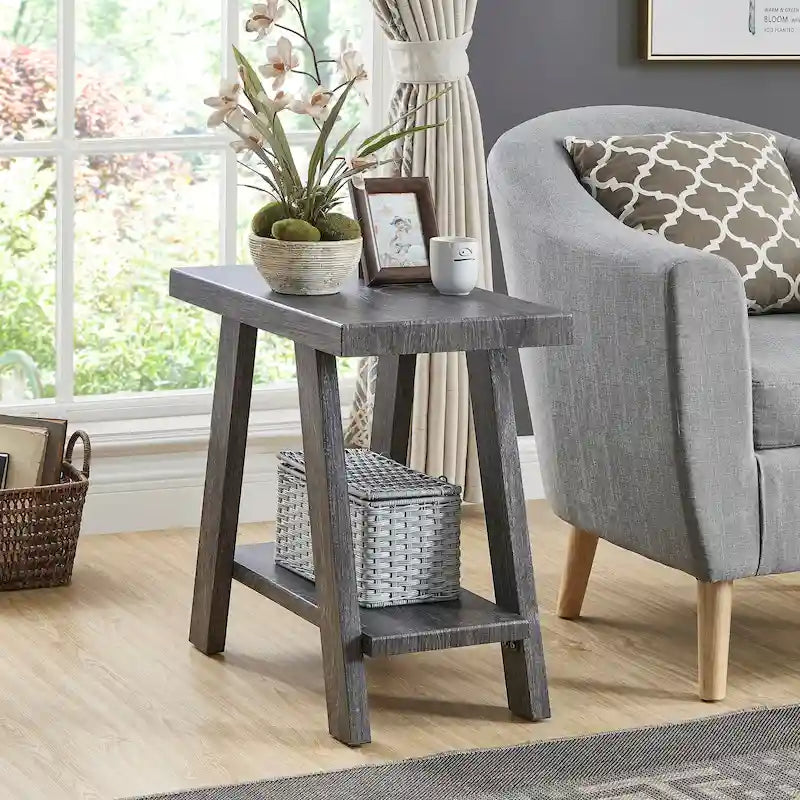 23.5 Modern Rectangular Side Table with Storage Shelf and Wide-angled Legs