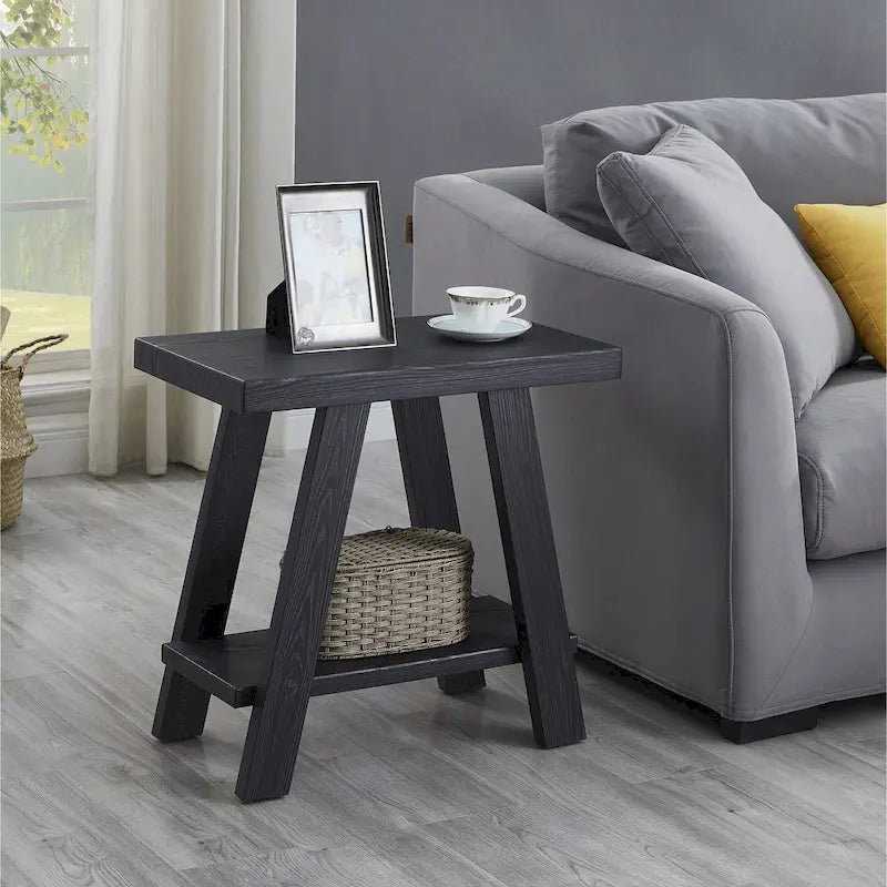 23.5 Modern Rectangular Side Table with Storage Shelf and Wide-angled Legs