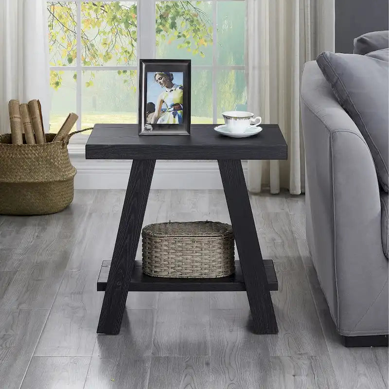 23.5 Modern Rectangular Side Table with Storage Shelf and Wide-angled Legs