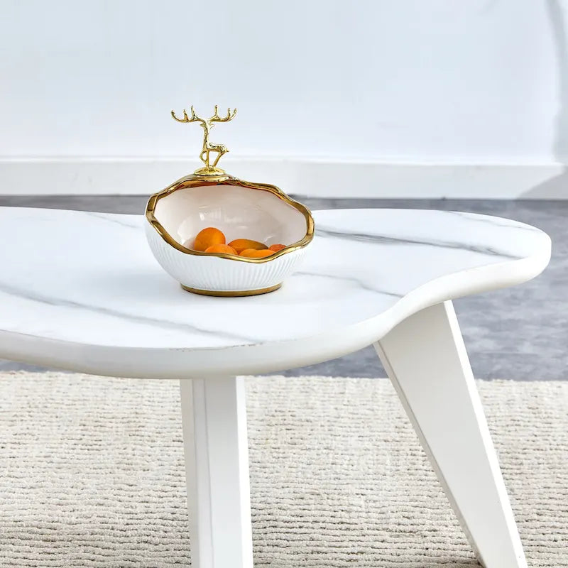 Modern 2-Piece Cloud Shaped Coffee Table Set with Solid Wood Legs and MDF Panel for Living Room