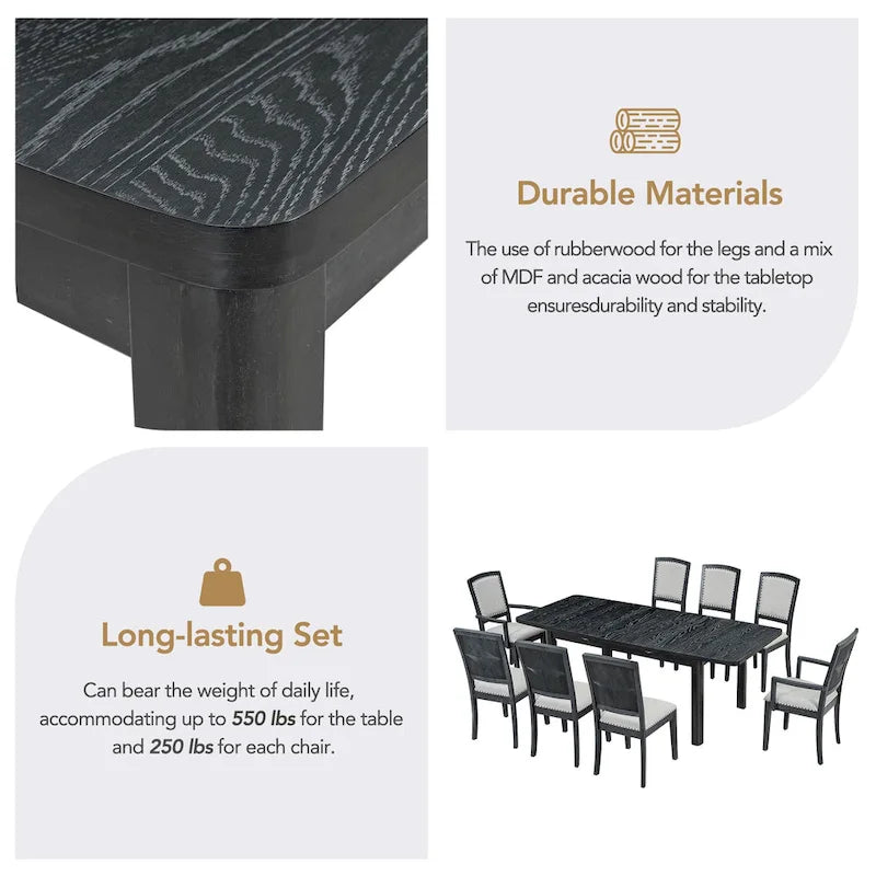 7-Piece Wooden Dining Table Set with Extendable Table & 6 Chairs