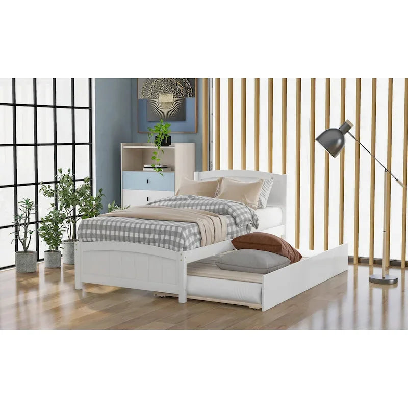 Twin Pine Platform Bed with Trundle & Headboard
