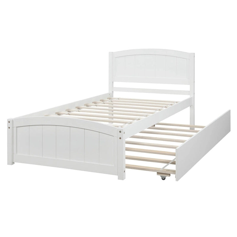 Twin Pine Platform Bed with Trundle & Headboard