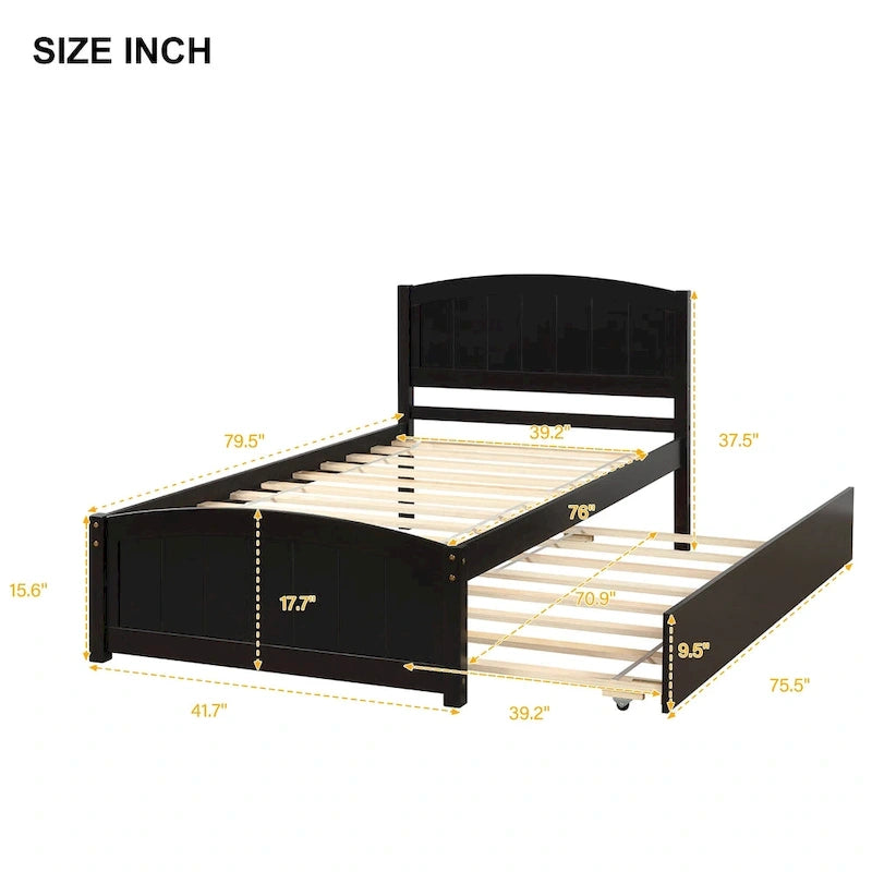 Twin Pine Platform Bed with Trundle & Headboard