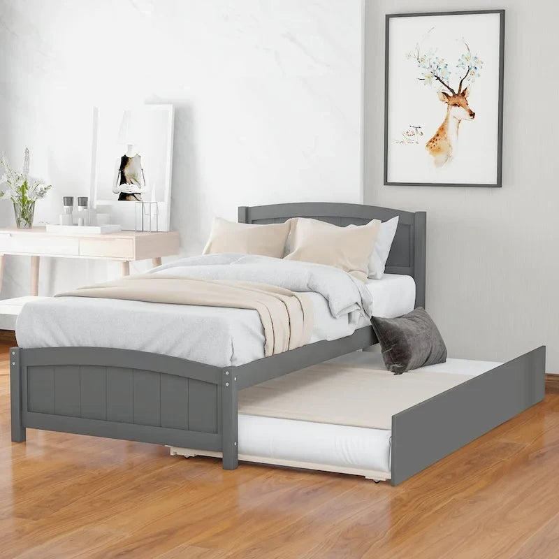 Twin Pine Platform Bed with Trundle & Headboard