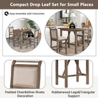 Rustic Style Wooden 3-Piece Dining Table Set with Drop Leaf and 2 Upholstered Dining Chairs