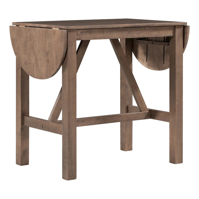 Rustic Style Wooden 3-Piece Dining Table Set with Drop Leaf and 2 Upholstered Dining Chairs