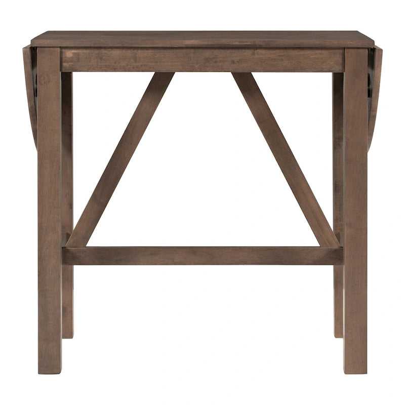 Rustic Style Wooden 3-Piece Dining Table Set with Drop Leaf and 2 Upholstered Dining Chairs