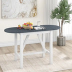 Rustic Style Wooden 3-Piece Dining Table Set with Drop Leaf and 2 Upholstered Dining Chairs