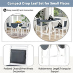 Rustic Style Wooden 3-Piece Dining Table Set with Drop Leaf and 2 Upholstered Dining Chairs