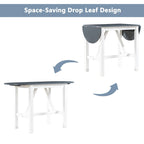 Rustic Style Wooden 3-Piece Dining Table Set with Drop Leaf and 2 Upholstered Dining Chairs