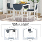 Rustic Style Wooden 3-Piece Dining Table Set with Drop Leaf and 2 Upholstered Dining Chairs