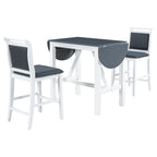 Rustic Style Wooden 3-Piece Dining Table Set with Drop Leaf and 2 Upholstered Dining Chairs