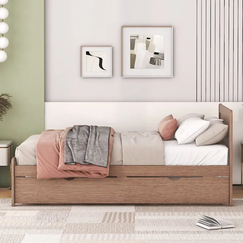 Twin Rubber Wood Platform Bed with Trundle