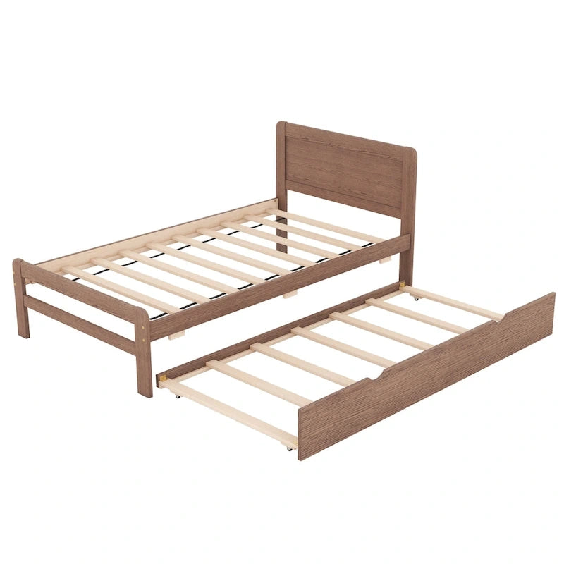 Twin Rubber Wood Platform Bed with Trundle