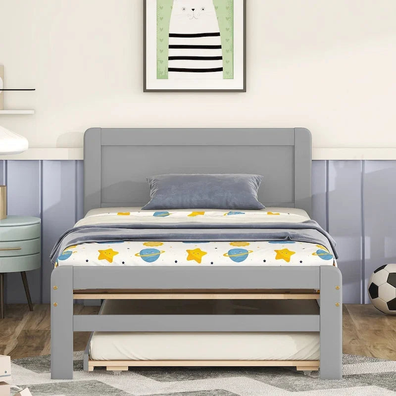 Twin Rubber Wood Platform Bed with Trundle