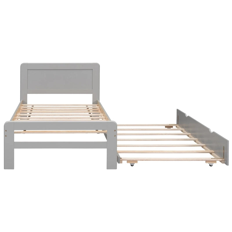 Twin Rubber Wood Platform Bed with Trundle