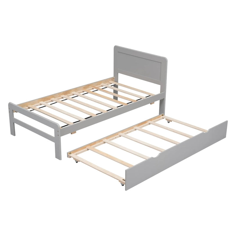 Twin Rubber Wood Platform Bed with Trundle