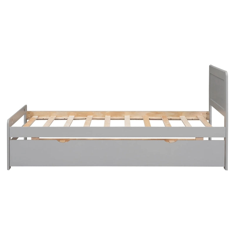 Twin Rubber Wood Platform Bed with Trundle