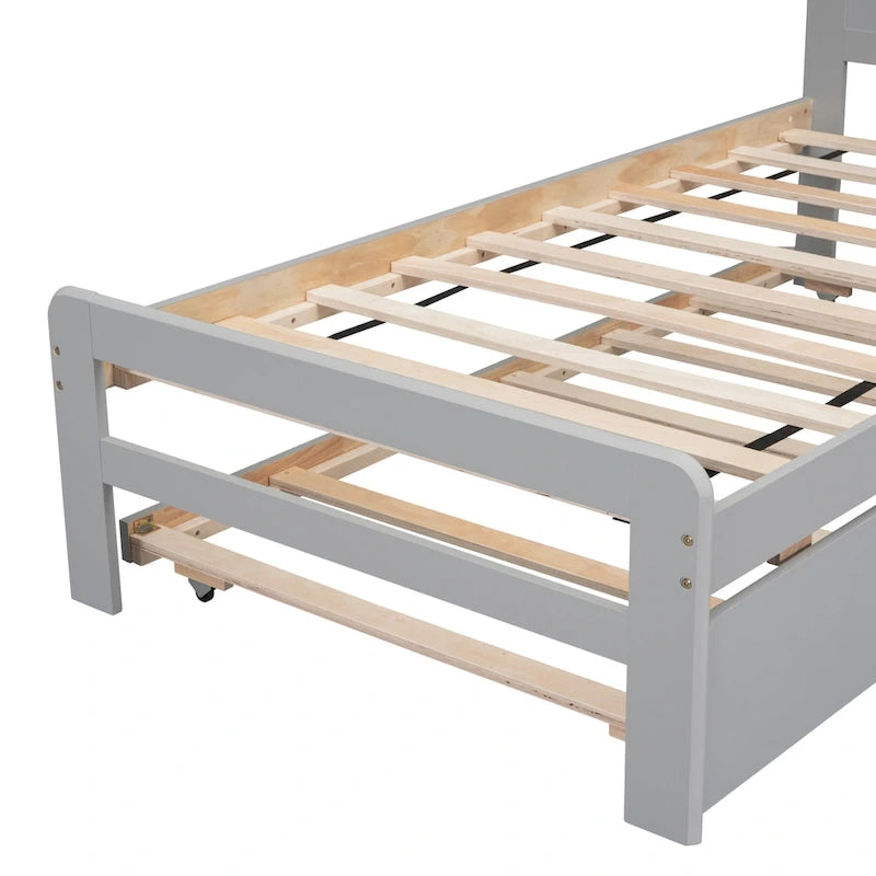 Twin Rubber Wood Platform Bed with Trundle