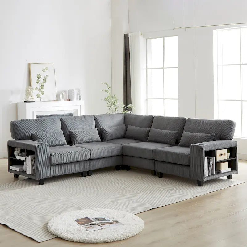102.75 Corduroy L-Shaped Modular Sectional Sofa with Storage