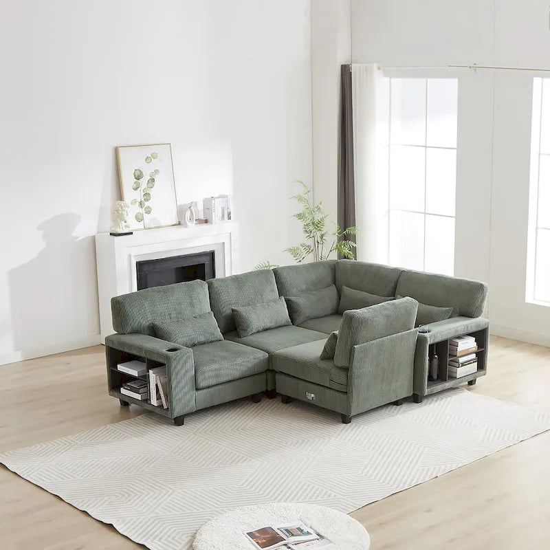 102.75 Corduroy L-Shaped Modular Sectional Sofa with Storage