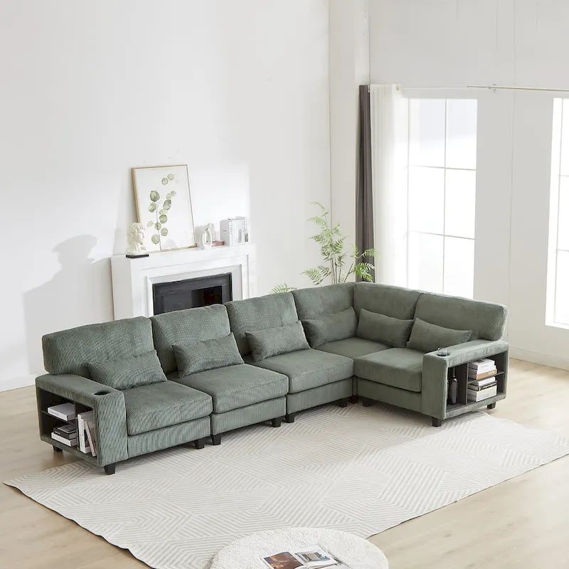 102.75 Corduroy L-Shaped Modular Sectional Sofa with Storage