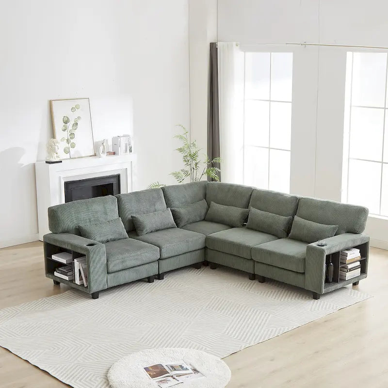 102.75 Corduroy L-Shaped Modular Sectional Sofa with Storage