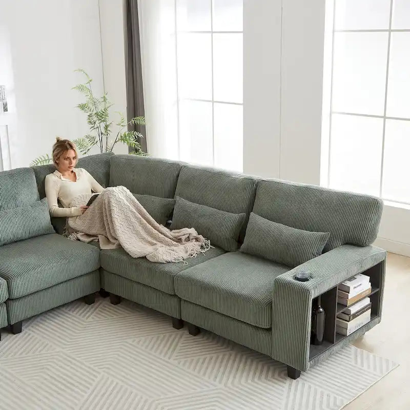 102.75 Corduroy L-Shaped Modular Sectional Sofa with Storage