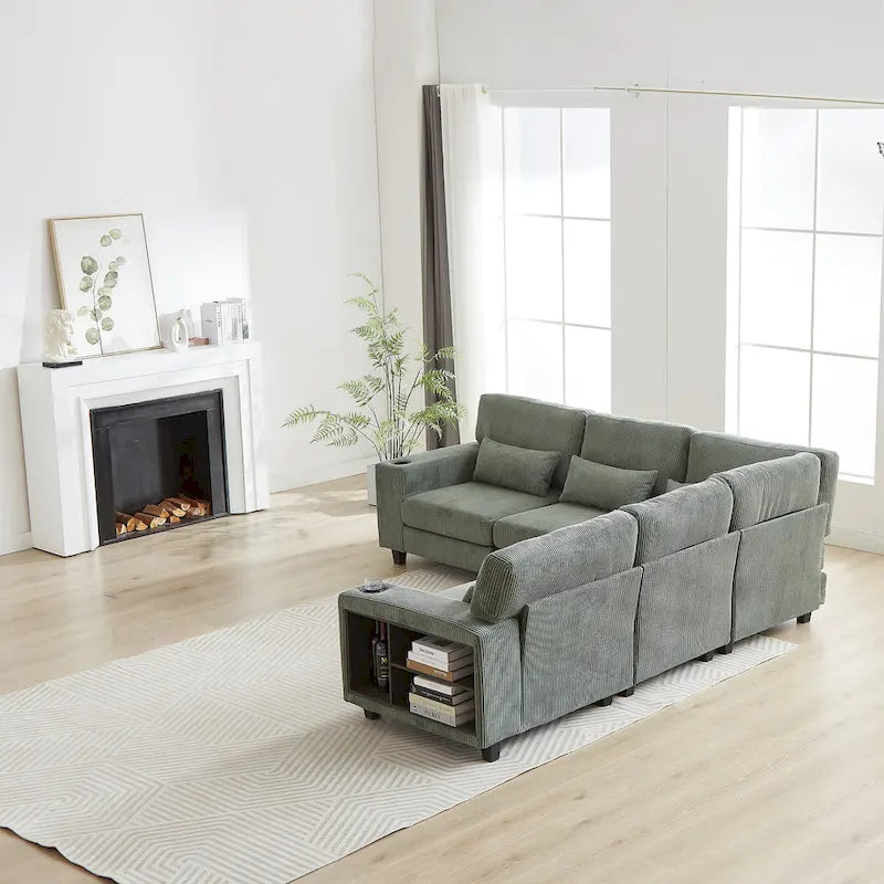 102.75 Corduroy L-Shaped Modular Sectional Sofa with Storage