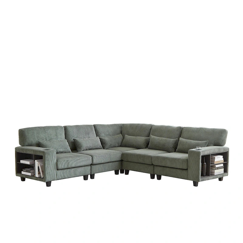 102.75 Corduroy L-Shaped Modular Sectional Sofa with Storage