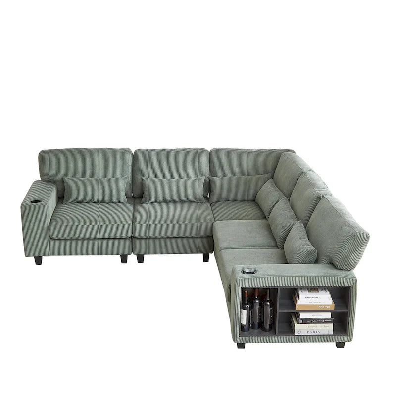 102.75 Corduroy L-Shaped Modular Sectional Sofa with Storage