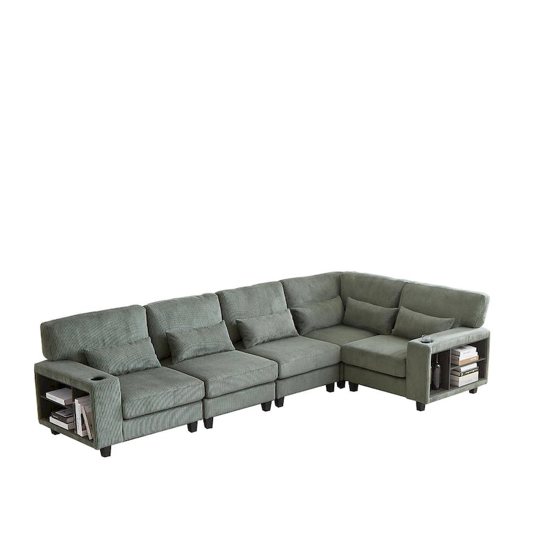 102.75 Corduroy L-Shaped Modular Sectional Sofa with Storage