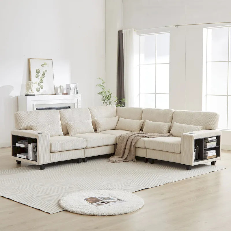 102.75 Corduroy L-Shaped Modular Sectional Sofa with Storage