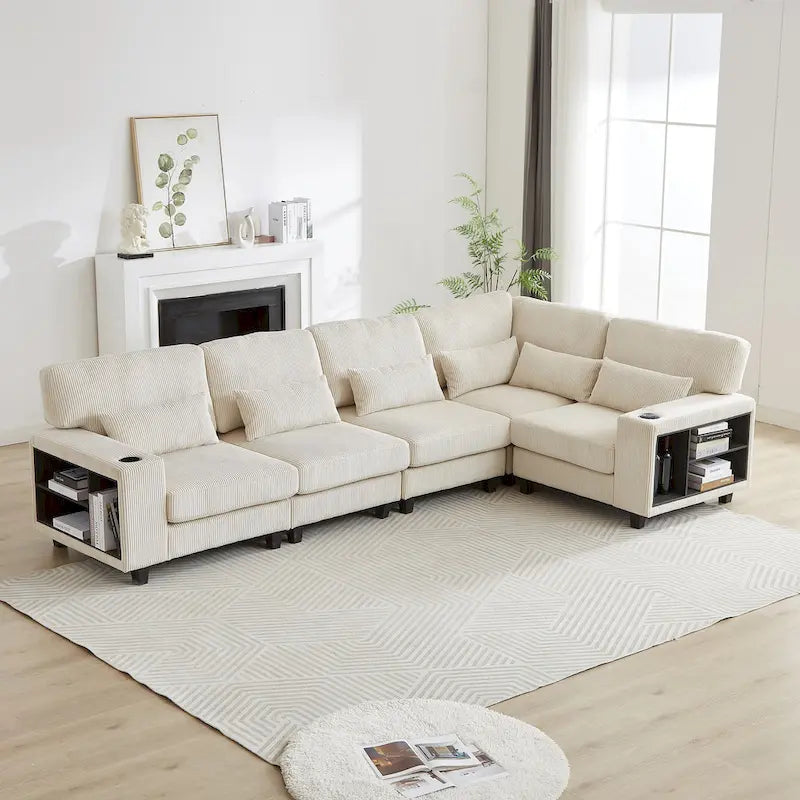 102.75 Corduroy L-Shaped Modular Sectional Sofa with Storage