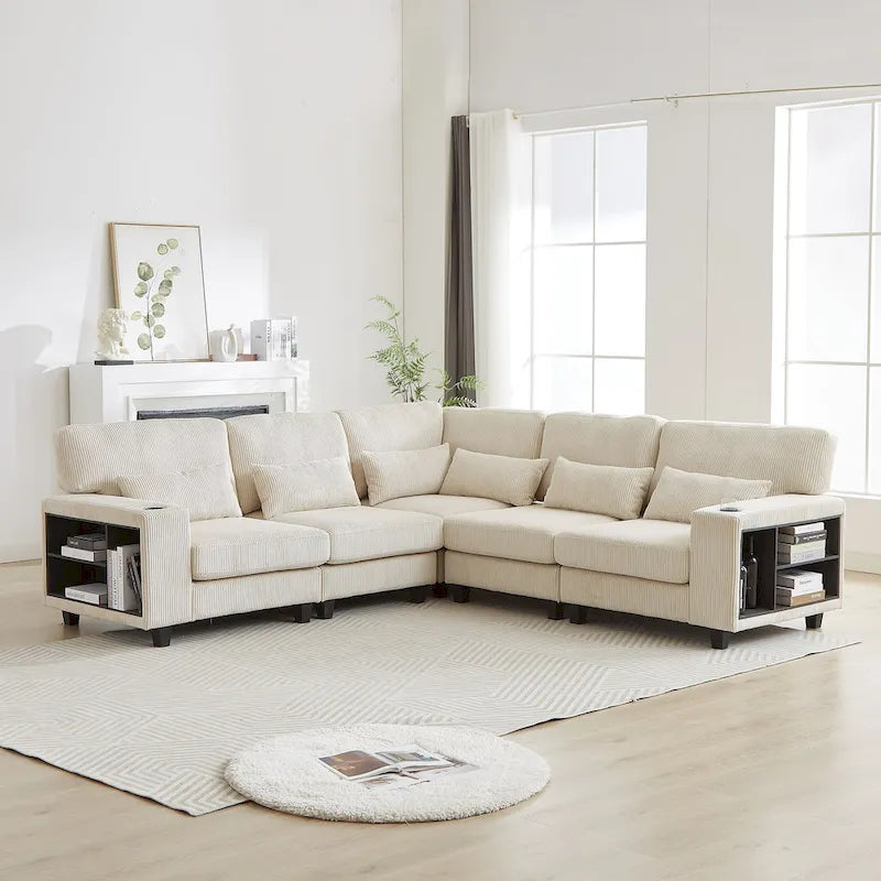 102.75 Corduroy L-Shaped Modular Sectional Sofa with Storage