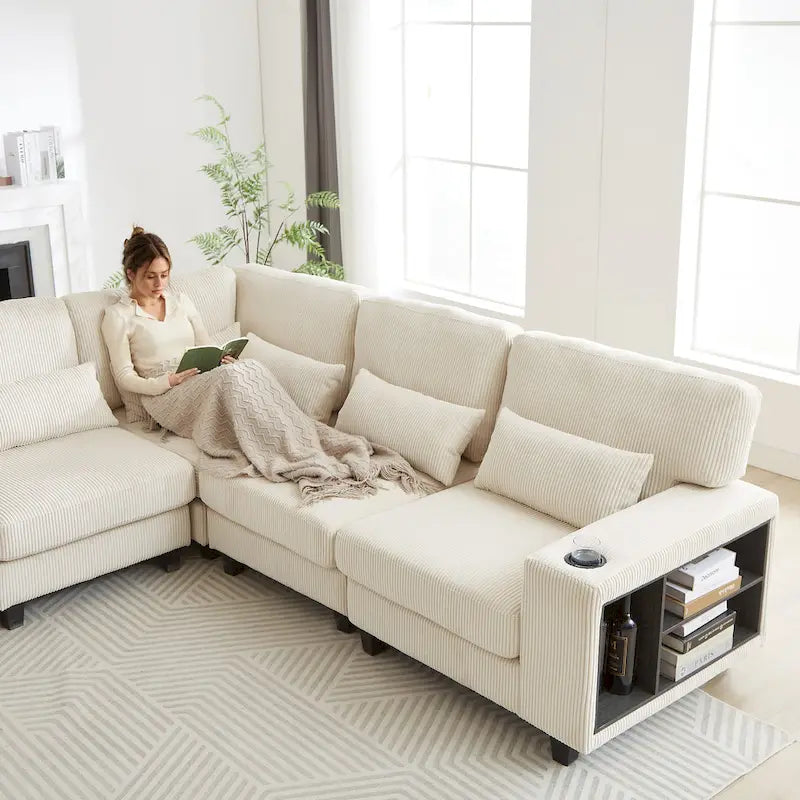 102.75 Corduroy L-Shaped Modular Sectional Sofa with Storage