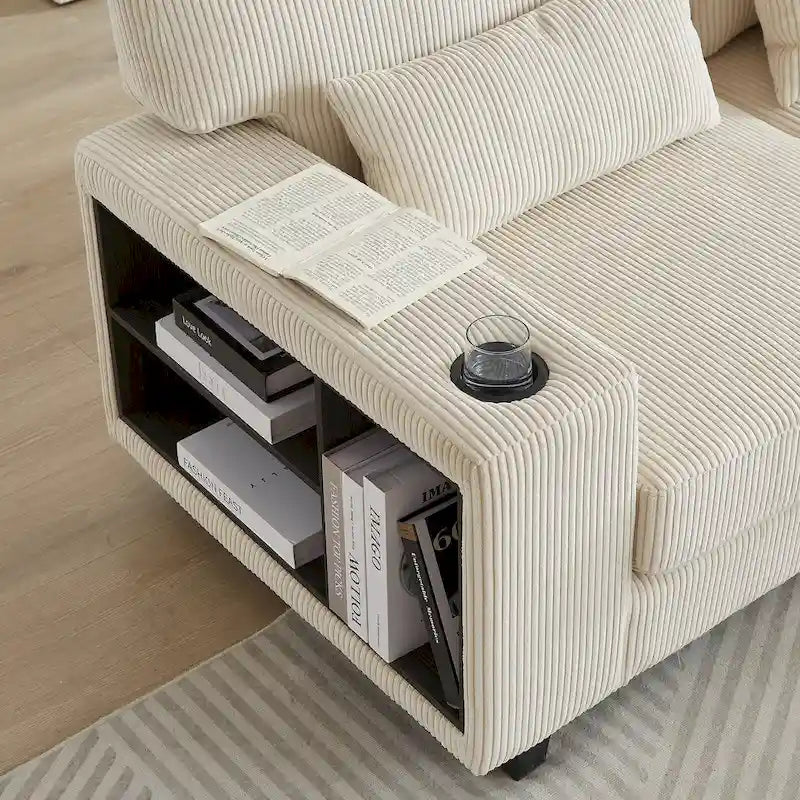102.75 Corduroy L-Shaped Modular Sectional Sofa with Storage
