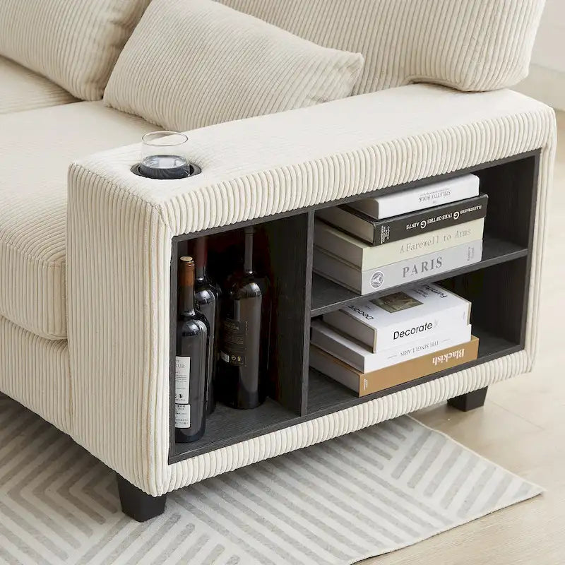 102.75 Corduroy L-Shaped Modular Sectional Sofa with Storage