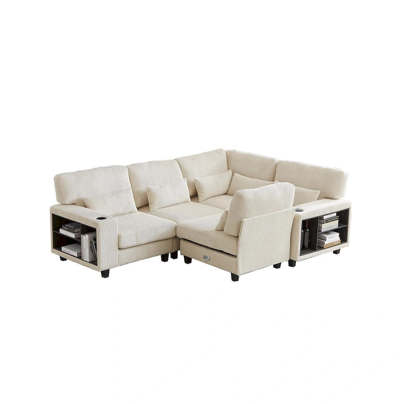 102.75 Corduroy L-Shaped Modular Sectional Sofa with Storage