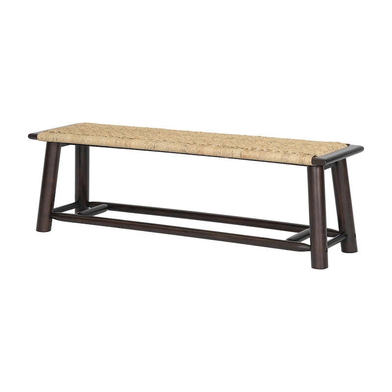 Farmhouse Modern Solid Wood Rattan Bench - 59 Inch Indoor & Covered Outdoor Bench Walnut Finish Multi-Functional Design