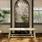 Farmhouse Modern Solid Wood Rattan Bench - 59 Inch Indoor & Covered Outdoor Bench Walnut Finish Multi-Functional Design