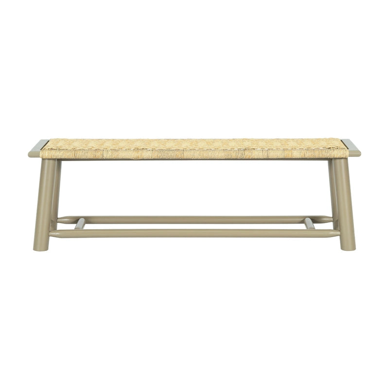 Farmhouse Modern Solid Wood Rattan Bench - 59 Inch Indoor & Covered Outdoor Bench Walnut Finish Multi-Functional Design