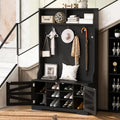 Wide Hall Tree with 10 Shoe Cubbies & 7 Coat Hooks, 43 W Coat Rack with Entryway Bench, 3-in-1 Design and Adjustable Shelves