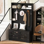 Wide Hall Tree with 10 Shoe Cubbies & 7 Coat Hooks, 43 W Coat Rack with Entryway Bench, 3-in-1 Design and Adjustable Shelves