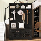 Wide Hall Tree with 10 Shoe Cubbies & 7 Coat Hooks, 43 W Coat Rack with Entryway Bench, 3-in-1 Design and Adjustable Shelves