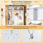 Wide Hall Tree with 10 Shoe Cubbies & 7 Coat Hooks, 43 W Coat Rack with Entryway Bench, 3-in-1 Design and Adjustable Shelves